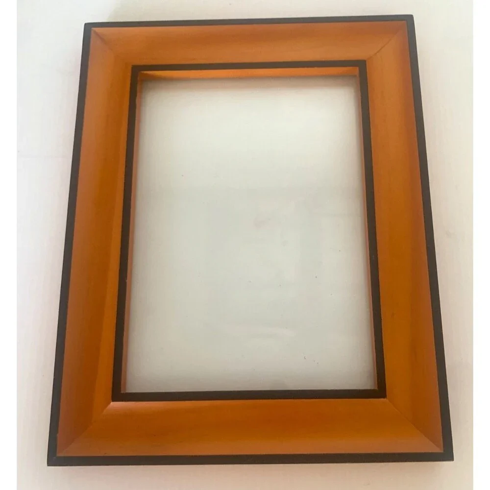 Vintage Mid-Century Modern MCM Wood Picture Frame Burnt Orange/Black Trim 7